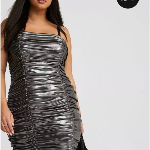 Metallic Silver Ruched Dress - Picture 2 of 4